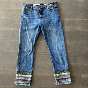 Pilcro and the Letterpress Blue Jeans with Patterned Hem